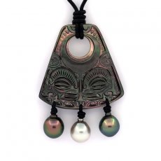 Ciondolo in madreperla e 3 Perlas di Tahiti Semi-Barocca B/C da 9.6 a 9.9 mm