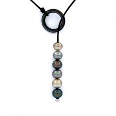 Collana in Cuoio e 6 Perle di Tahiti Semi-Barocche C da 10.1 a 10.9 mm