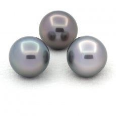 Lotto di 3 Perle di Tahiti Rotonde C di 11.1 a 11.2 mm