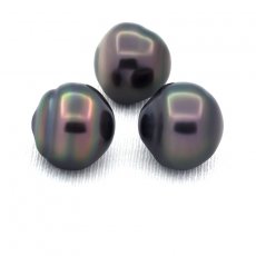 Lotto di 3 Perle di Tahiti Cerchiate D di 12.9 a 13.2 mm