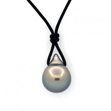 Collana in Cuoio e 1 Perla di Tahiti Semi-Baroccha A 11 mm