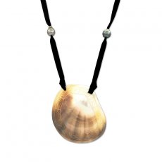 Collana in Raso, Madreperla e 6 Perle di Tahiti Semi-Barocche C/D di 9.1 a 10 mm